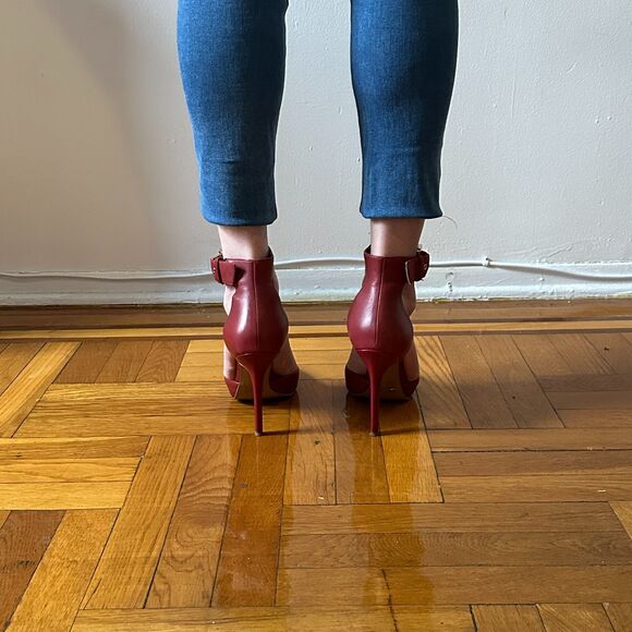 Aldo Astfeld Dark Red Buckle Ankle Strap Leather Heels Size 11 - Picture 4 of 8